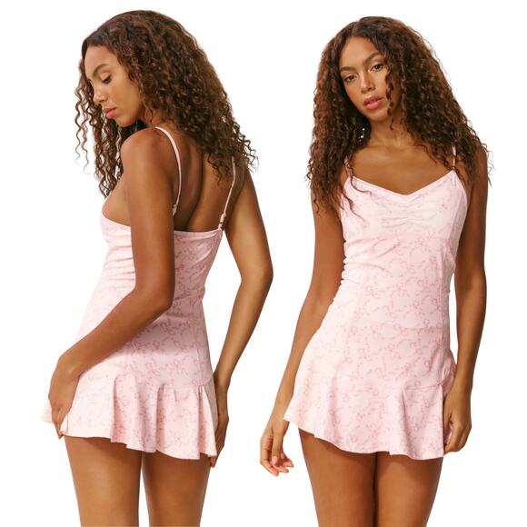 LoveShackFancy Sylvie Floral Bow Print Active Dress Tennis Athleisure Pink Small - Picture 1 of 11